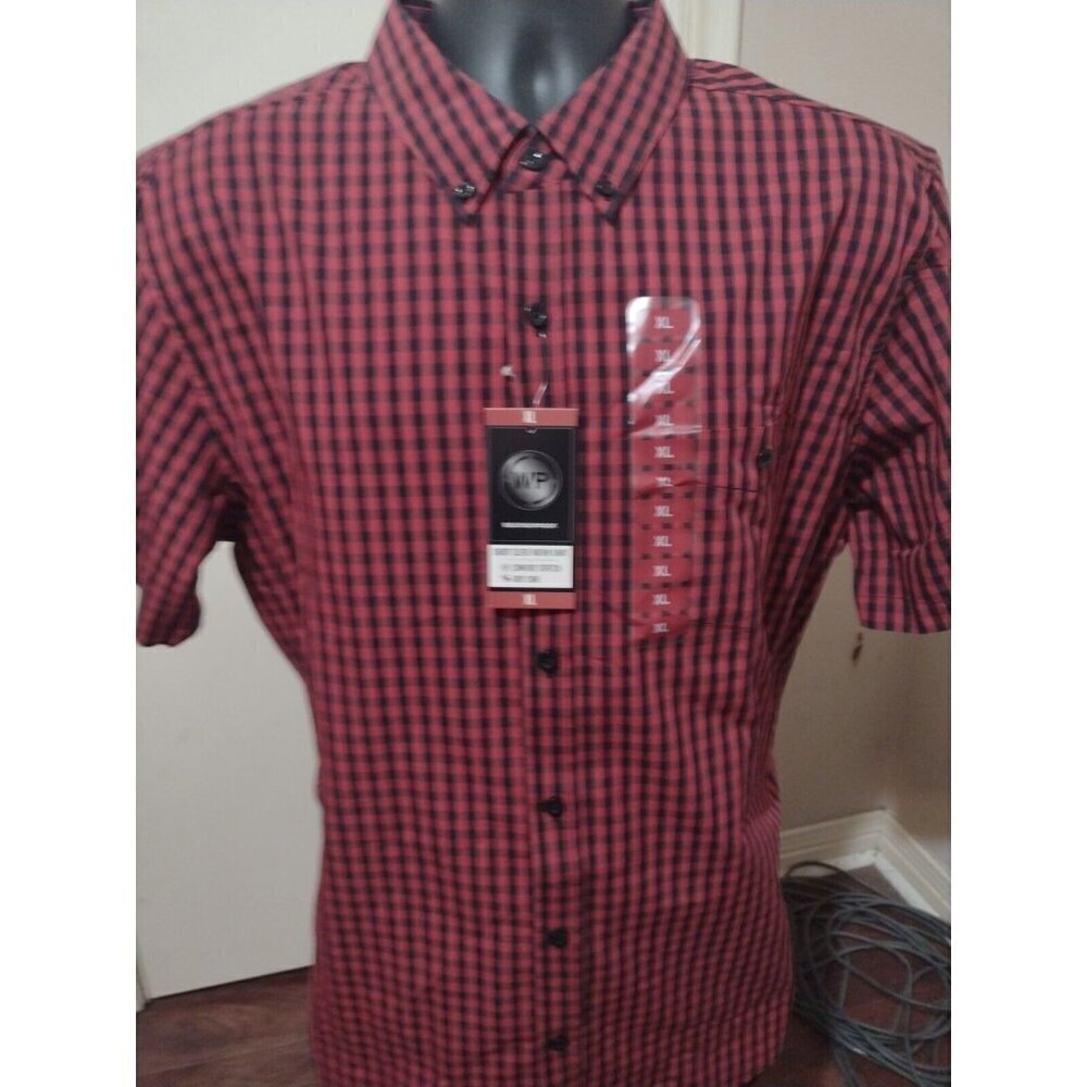 New Men’s WP Weatherproof Woven Comfort Stretch SS Button Down Shirt Red Size XL